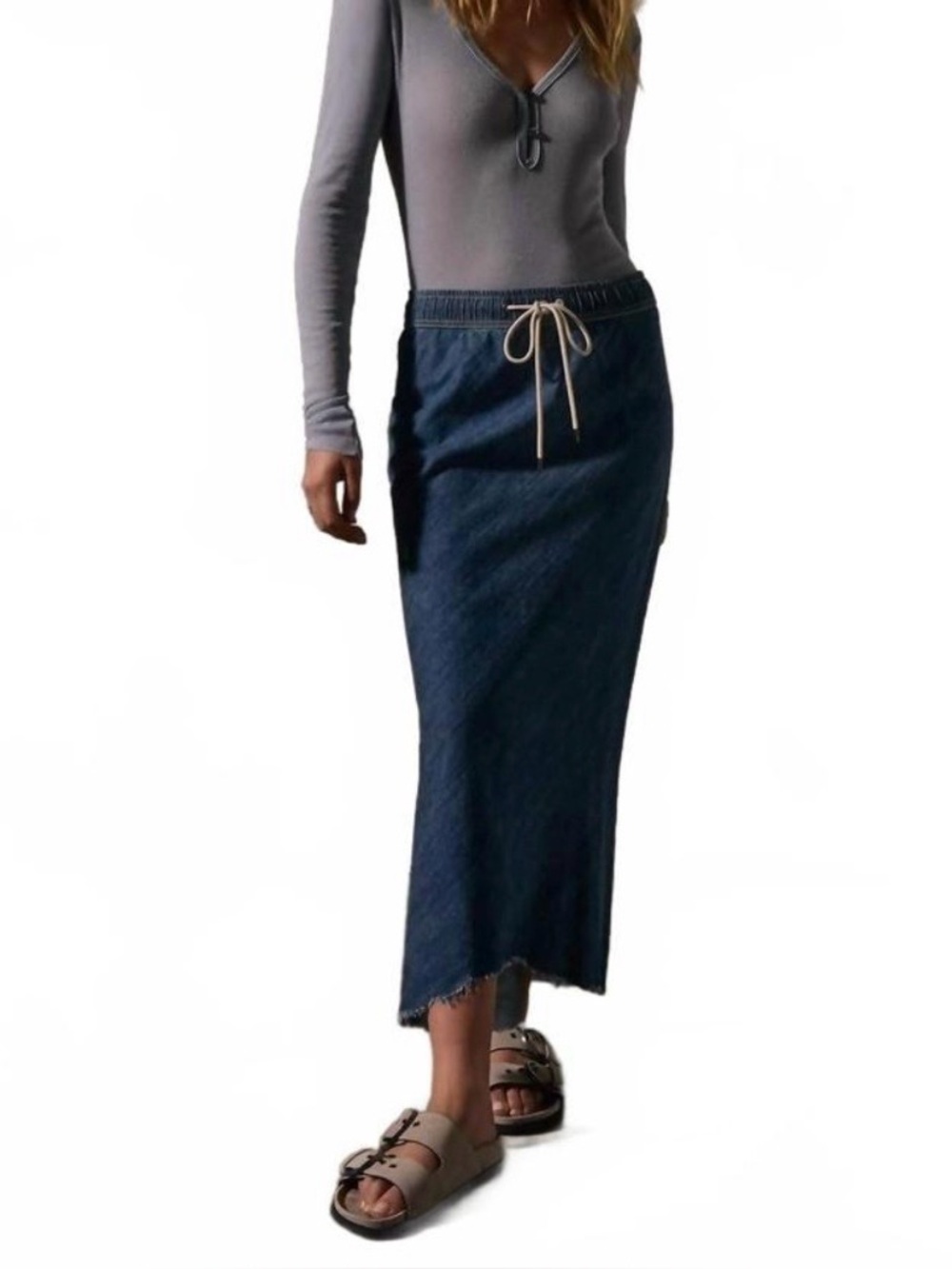 James Perse Women’s High Low Denim Skirt In Medium Wash